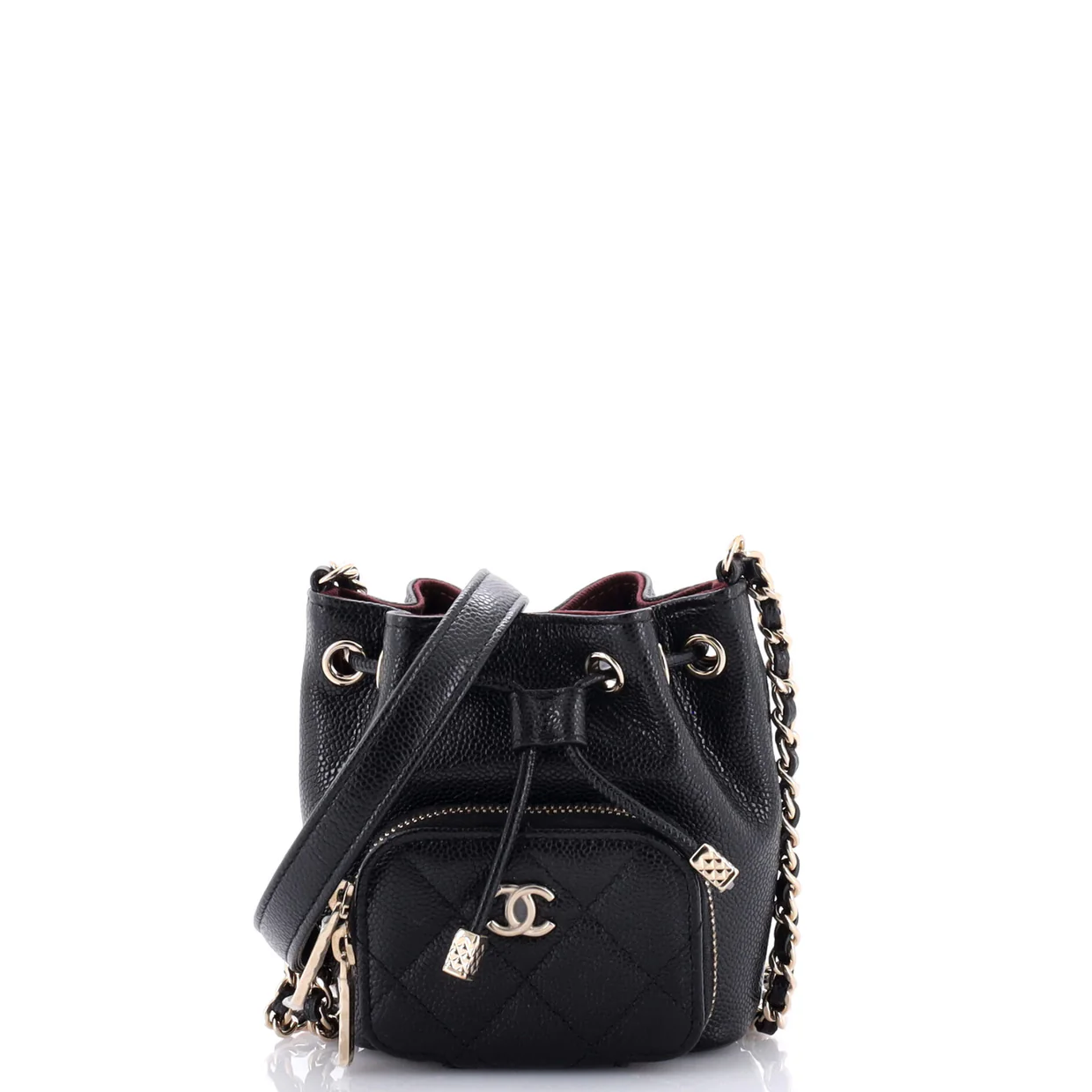 Business Affinity Drawstring Bucket Bag Quilted Caviar Mini - Deep Luxury