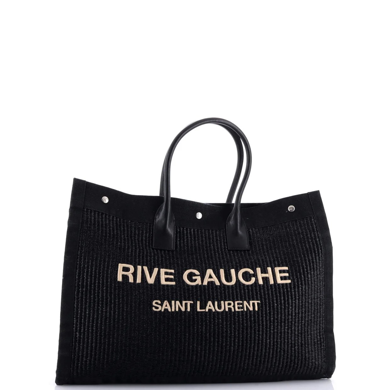 Rive Gauche Shopper Tote Raffia with Canvas Large - Deep Luxury