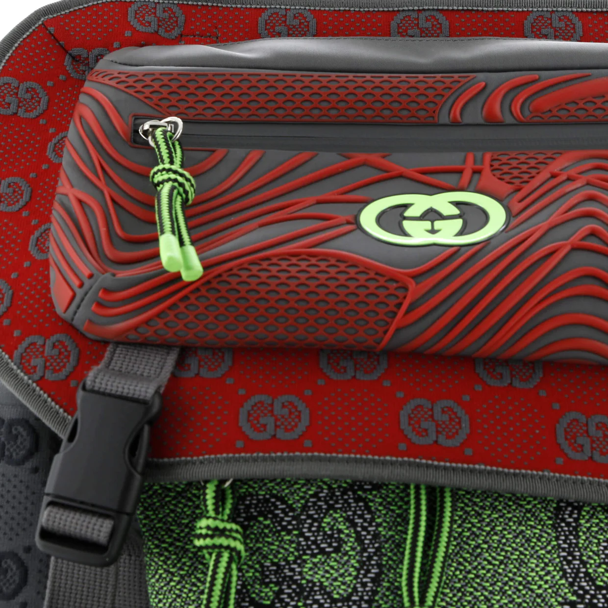 Panelled Double Buckle Backpack GG Jacquard Nylon and Rubber Large - Deep Luxury