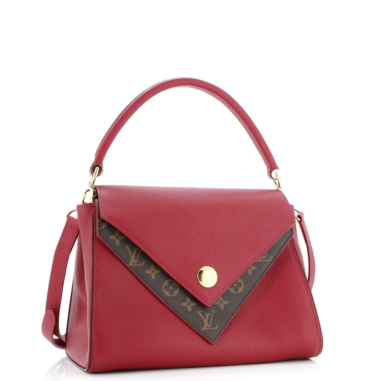 Double V Handbag Calfskin with Monogram Canvas - Deep Luxury
