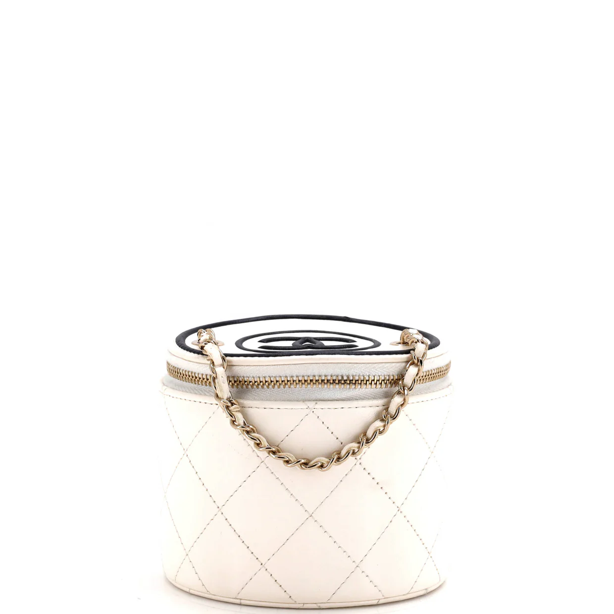 CC Round Vanity Case with Chain Quilted Lambskin Mini - Deep Luxury
