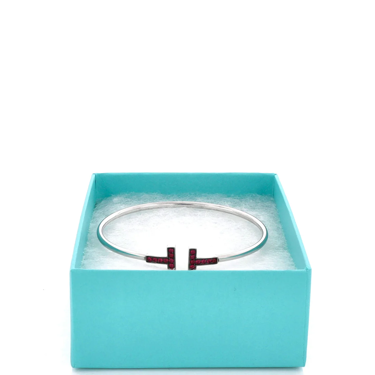 T Wire Bracelet 18K White Gold with Rubies - Deep Luxury