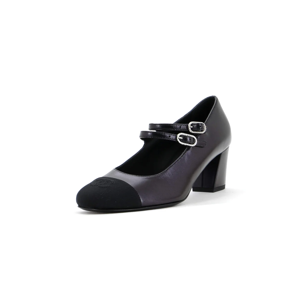 Women's CC Cap Toe Double Strap Mary Jane Pumps Leather with Grosgrain - Deep Luxury