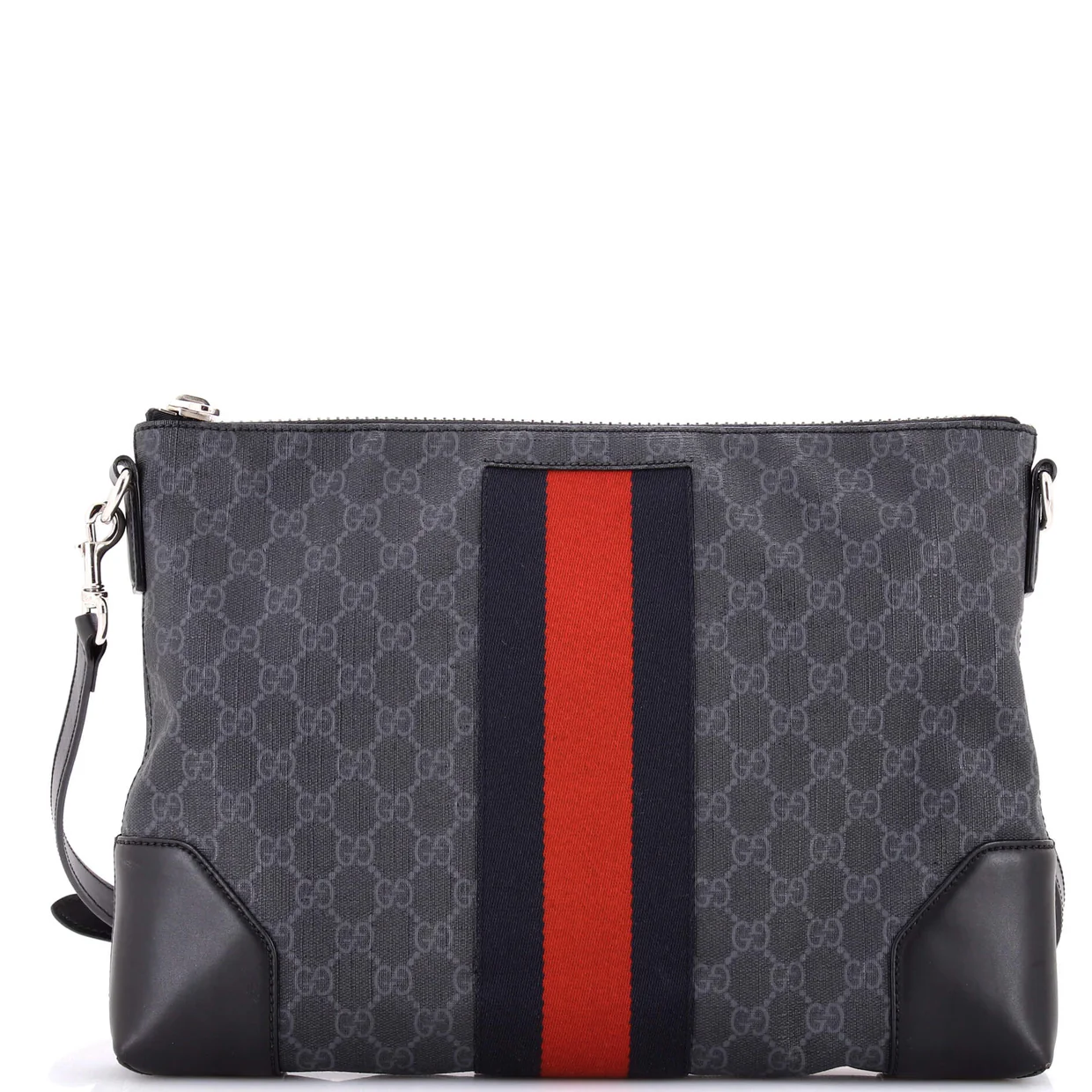 Web Zip Flat Messenger GG Coated Canvas Medium - Deep Luxury