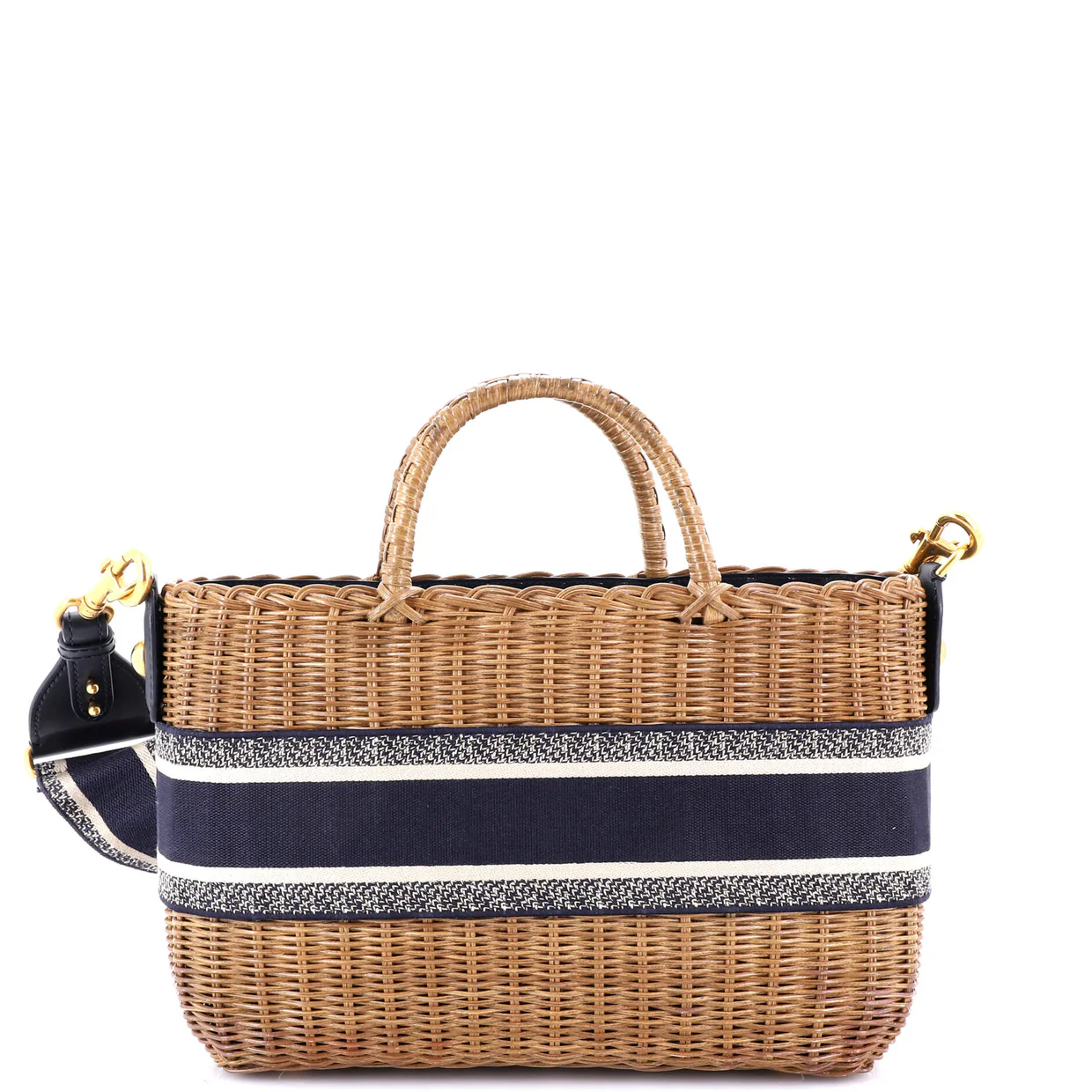 Basket Bag Wicker and Oblique Canvas Large - Deep Luxury