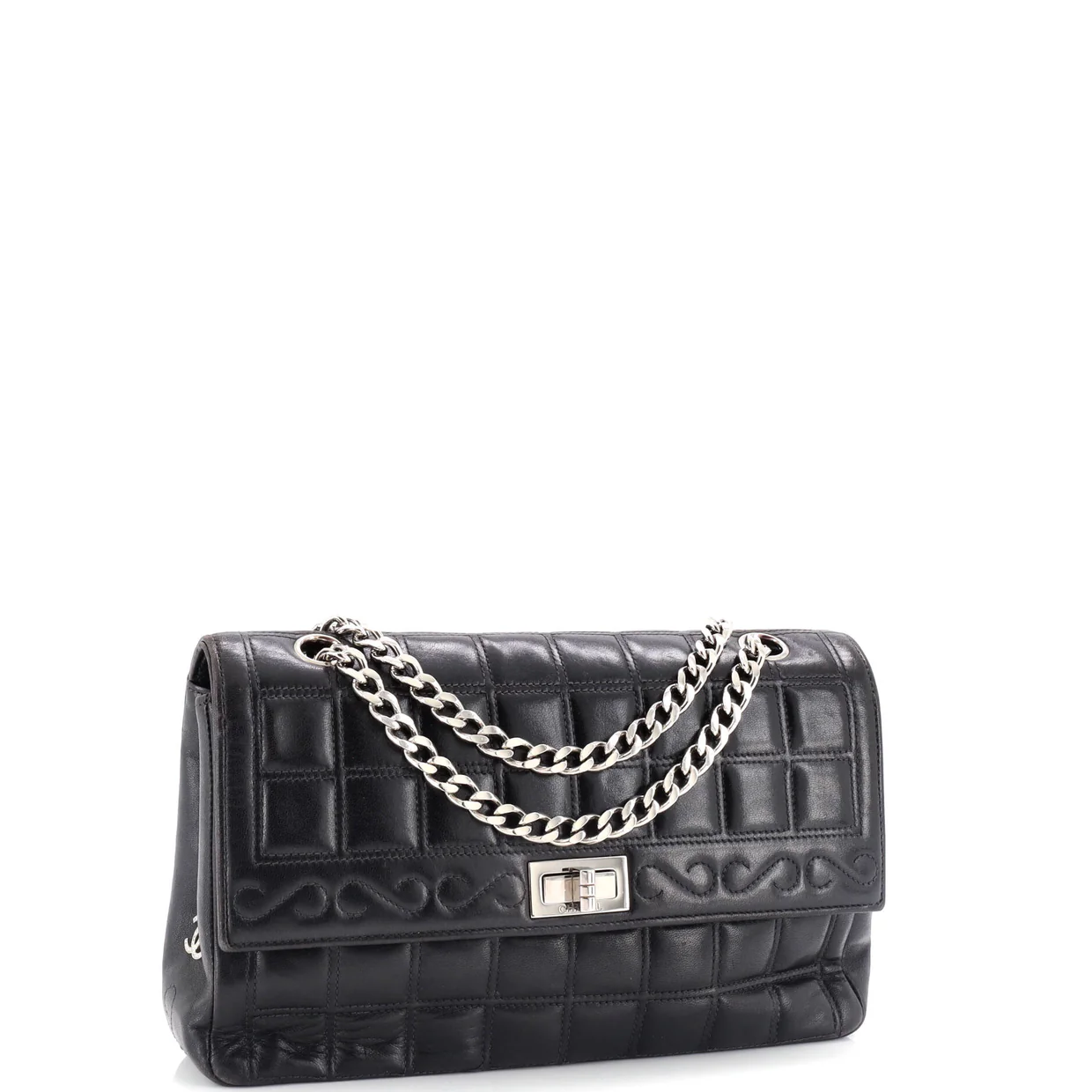 Vintage Chocolate Bar Mademoiselle Chain Flap Bag Quilted Leather Medium - Deep Luxury