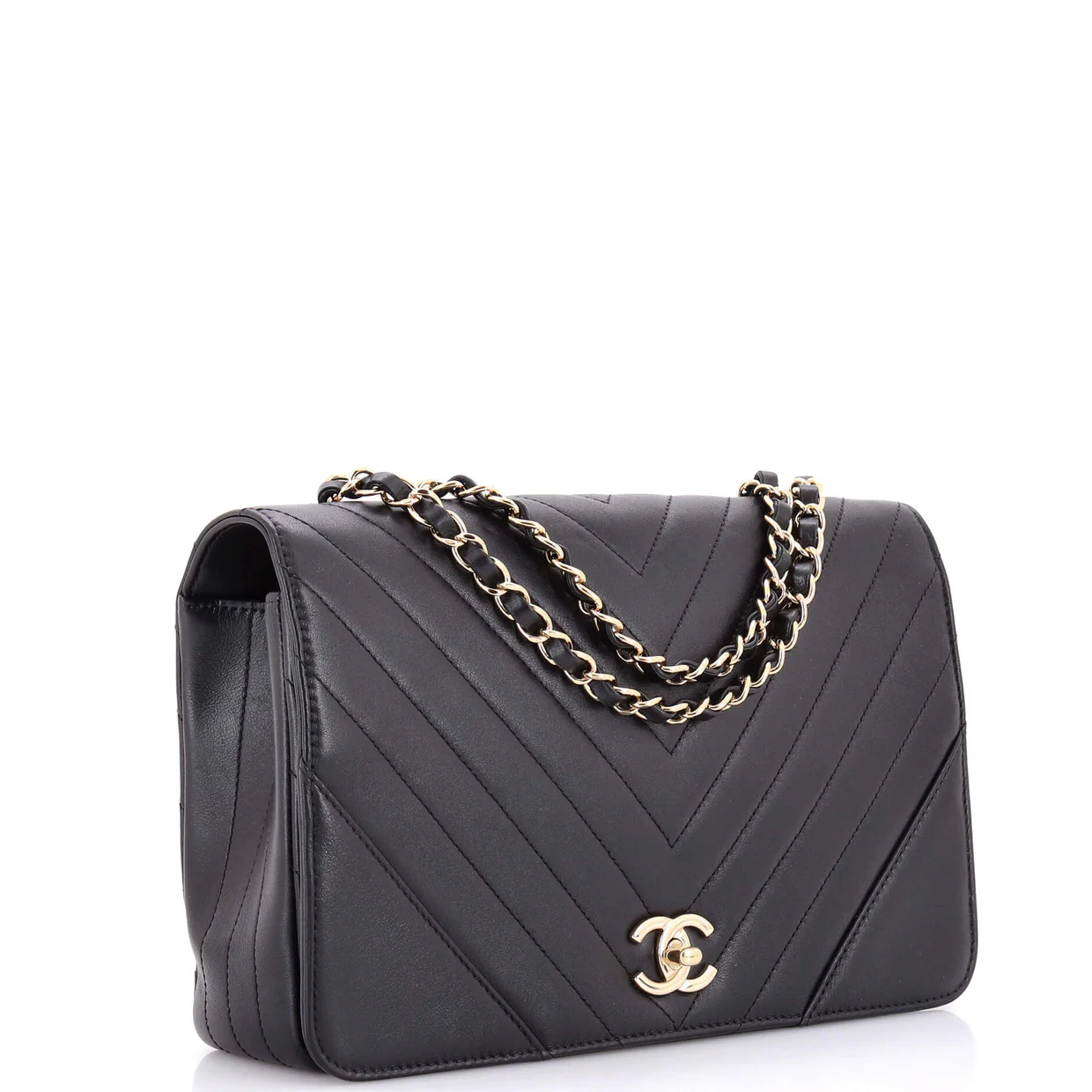 Statement Flap Bag Chevron Calfskin Medium - Deep Luxury