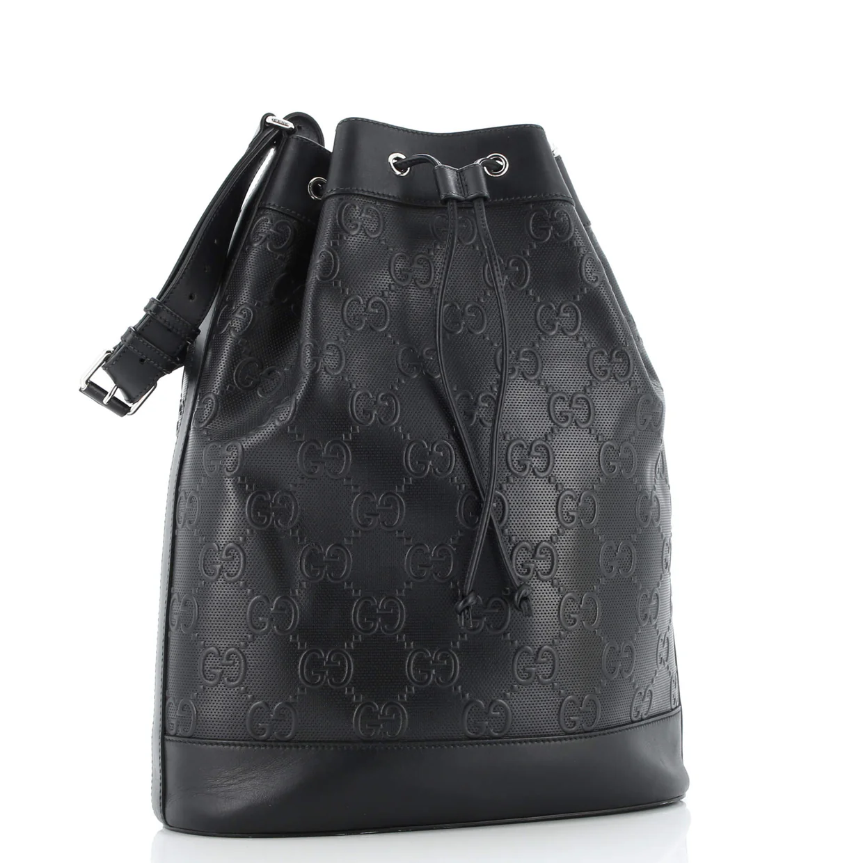 Drawstring Bucket Bag GG Embossed Perforated Leather Medium - Deep Luxury