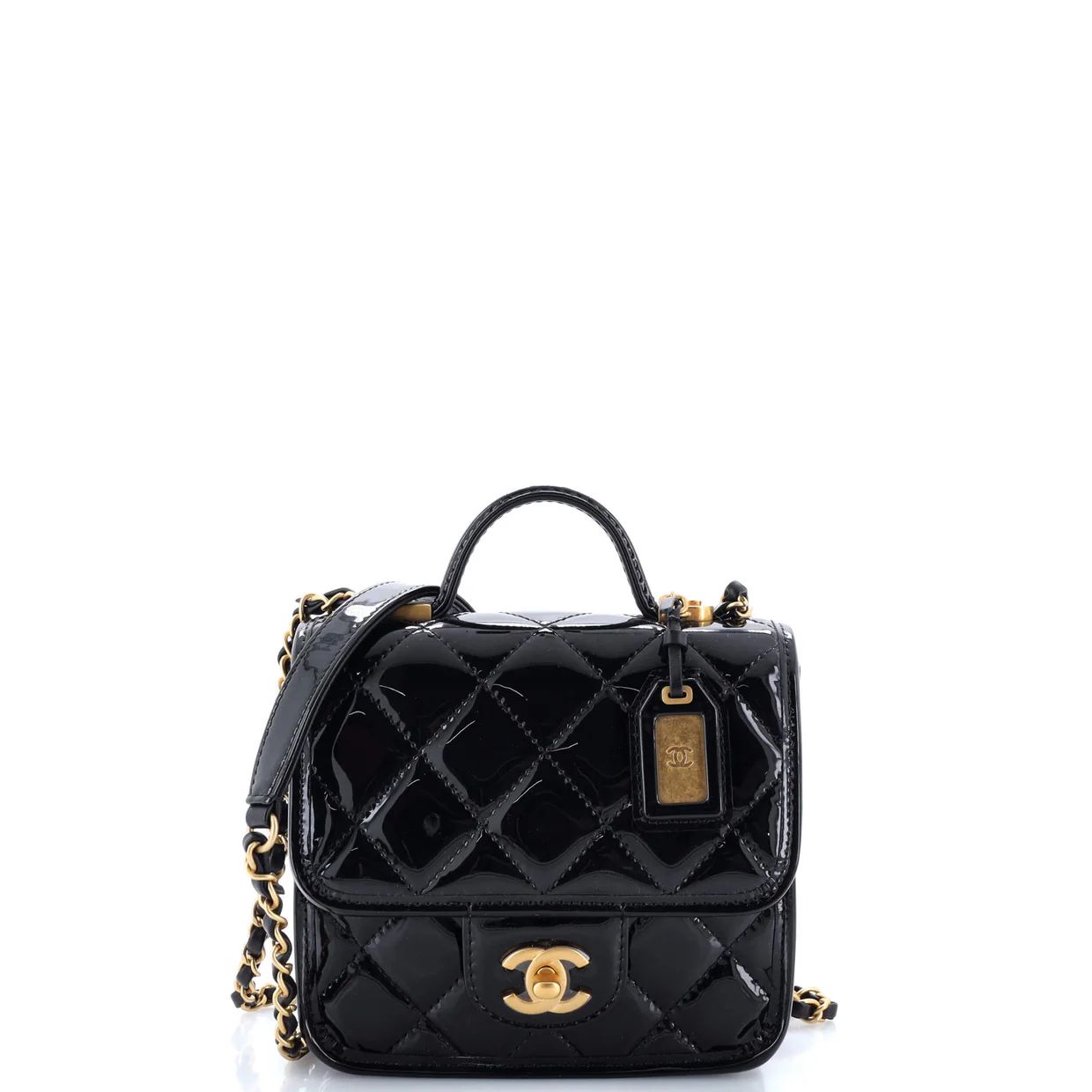 School Memory Top Handle Flap Bag Quilted Patent Mini - Deep Luxury