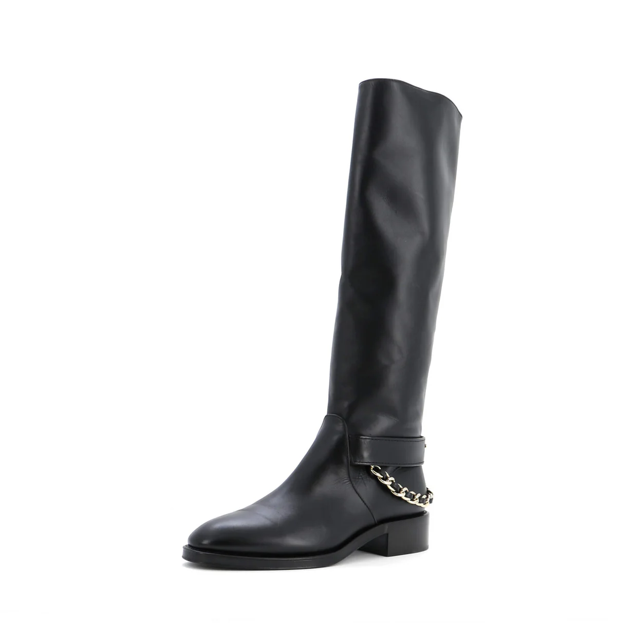 Women's CC Chain Knee High Riding Boots Leather - Deep Luxury