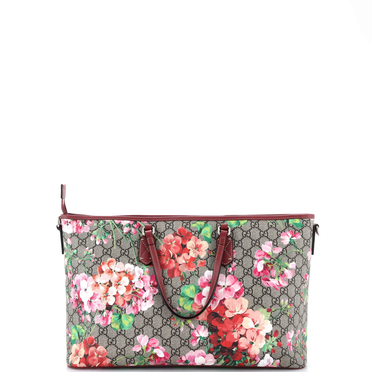 Convertible Zip Tote Blooms Print GG Coated Canvas Large - Deep Luxury
