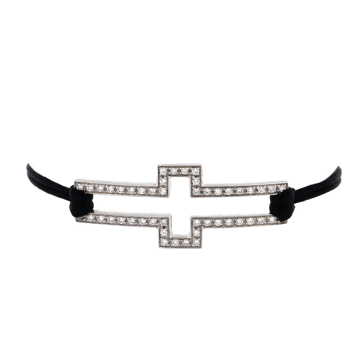 Cross Bracelet Silk Cord with 18K White Gold and Diamonds XS - Deep Luxury