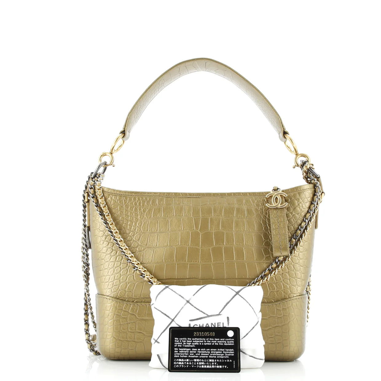 Gabrielle Hobo with Logo Handle Crocodile Embossed Calfskin Medium - Deep Luxury