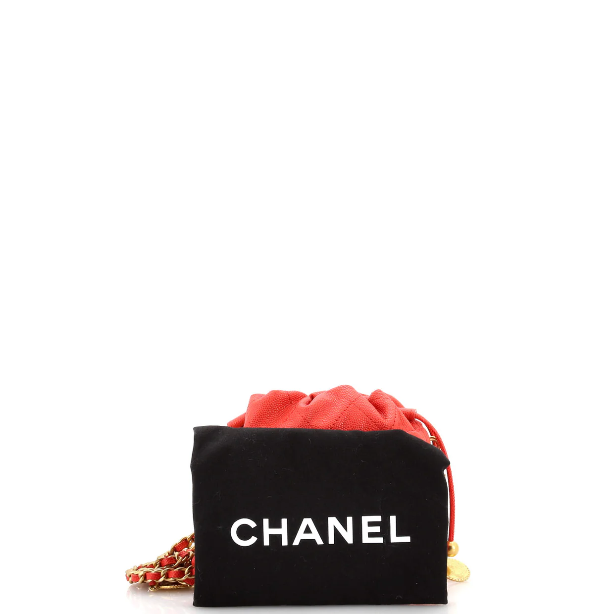 Medallion Charms Drawstring Bucket Bag Quilted Caviar Mini - Deep Luxury