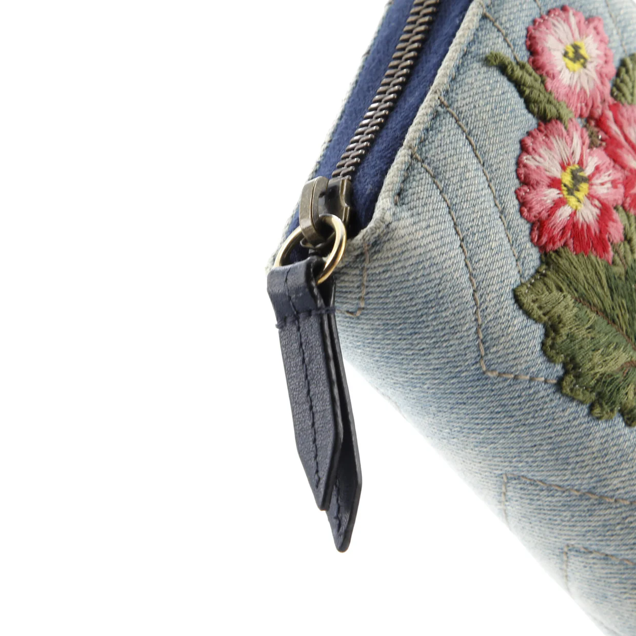 GG Marmont Zip Around Wallet Embroidered Matelasse Denim - Deep Luxury