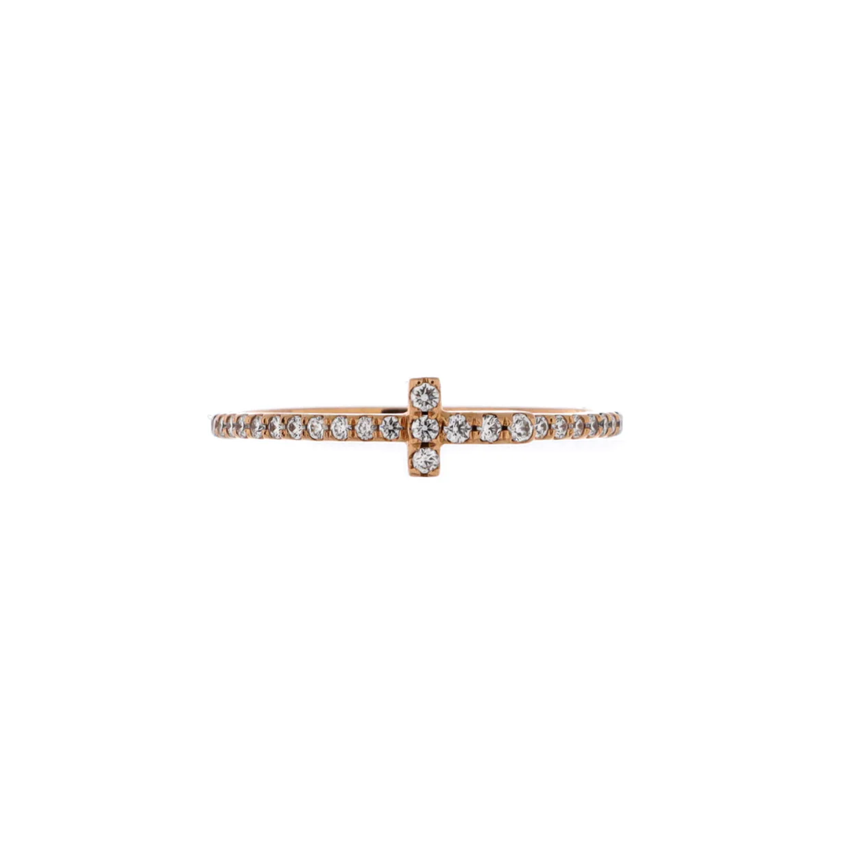 T Wire Ring 18K Rose Gold with Pave Diamonds - Deep Luxury