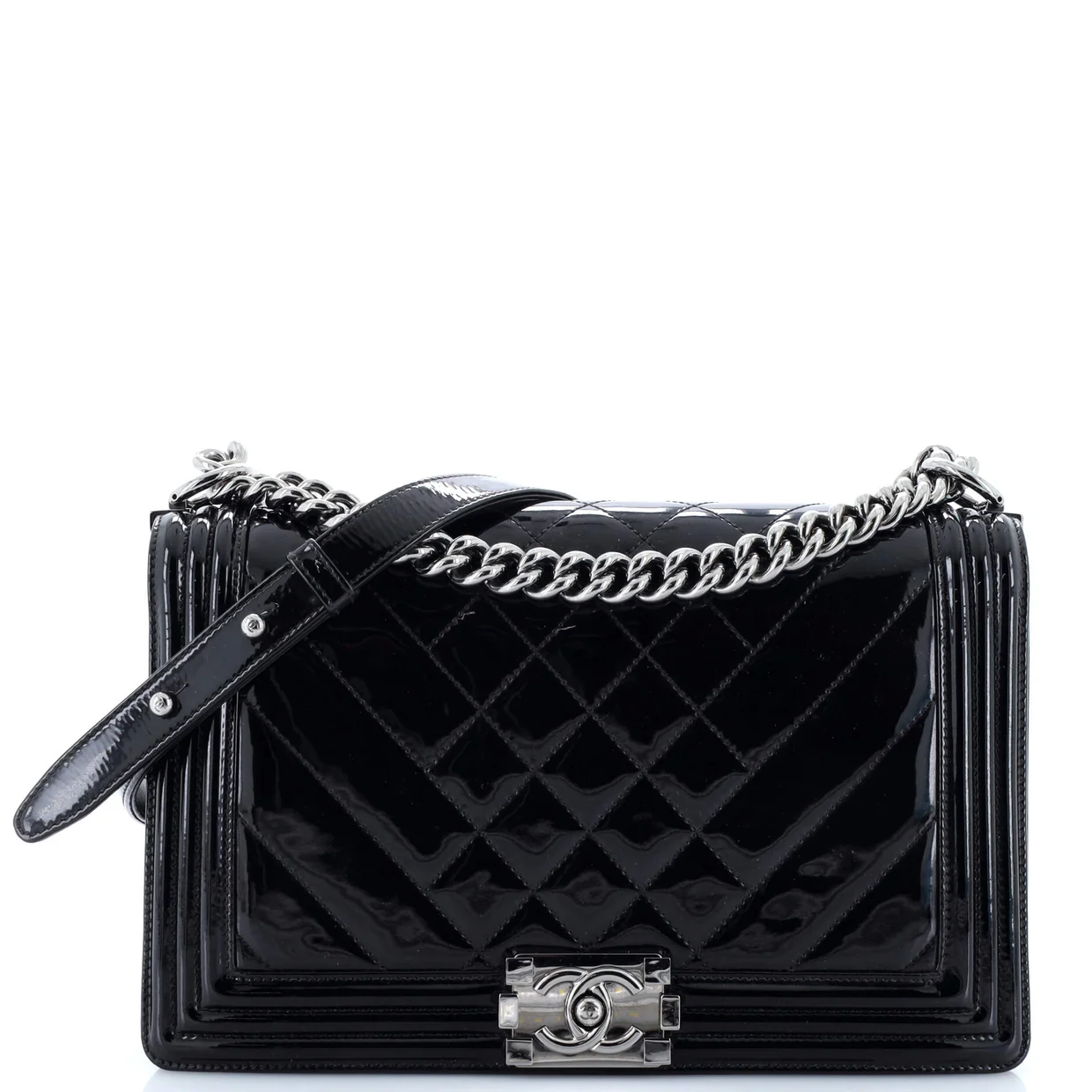 Boy Flap Bag Chevron Patent New Medium - Deep Luxury
