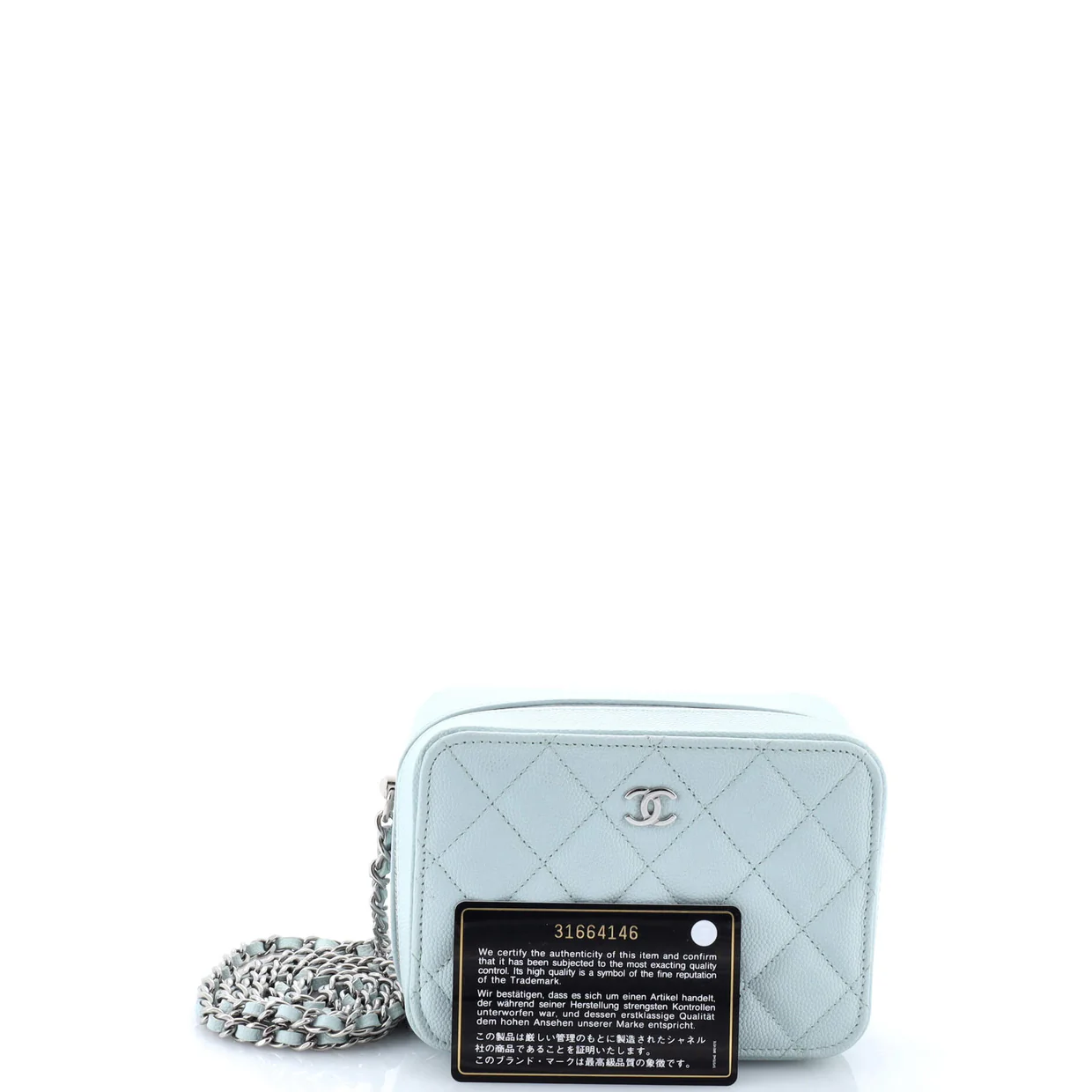 Zip Around Vanity Case with Chain Quilted Caviar Mini - Deep Luxury