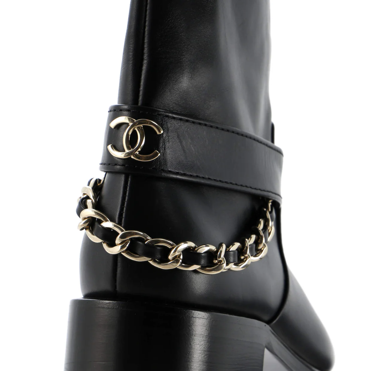 Women's CC Chain Knee High Riding Boots Leather - Deep Luxury