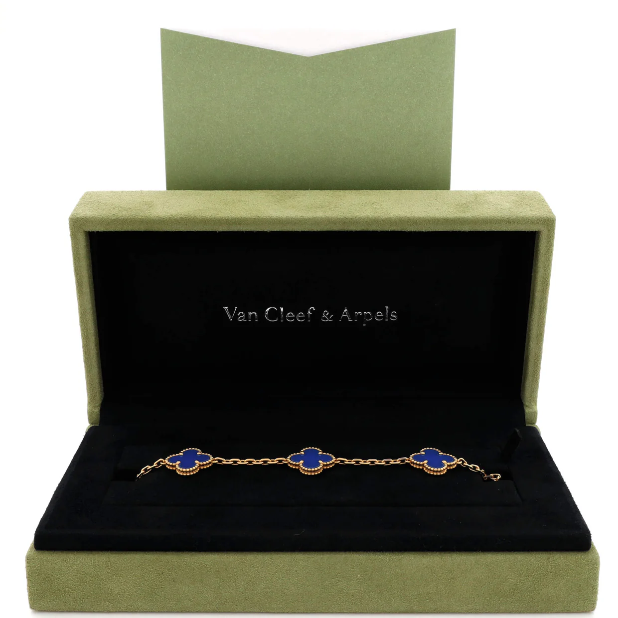 Vintage Alhambra 5 Motifs Bracelet 18K Yellow Gold and Agate - Deep Luxury