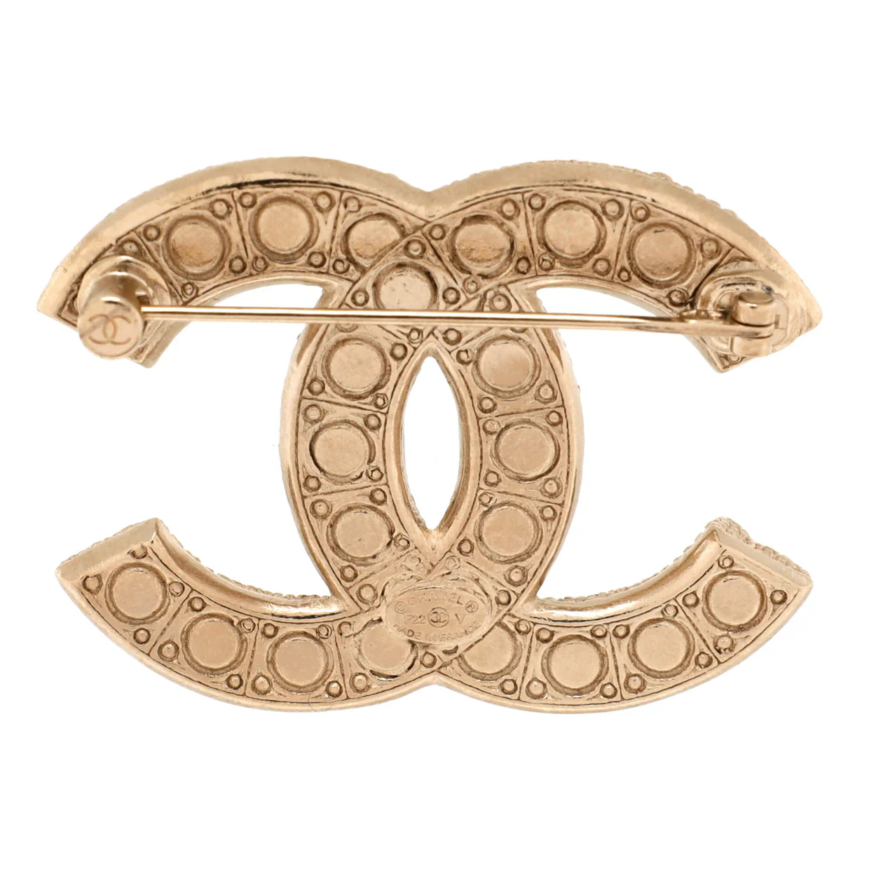 CC Brooch Metal with Crystals and Faux Pearls - Deep Luxury