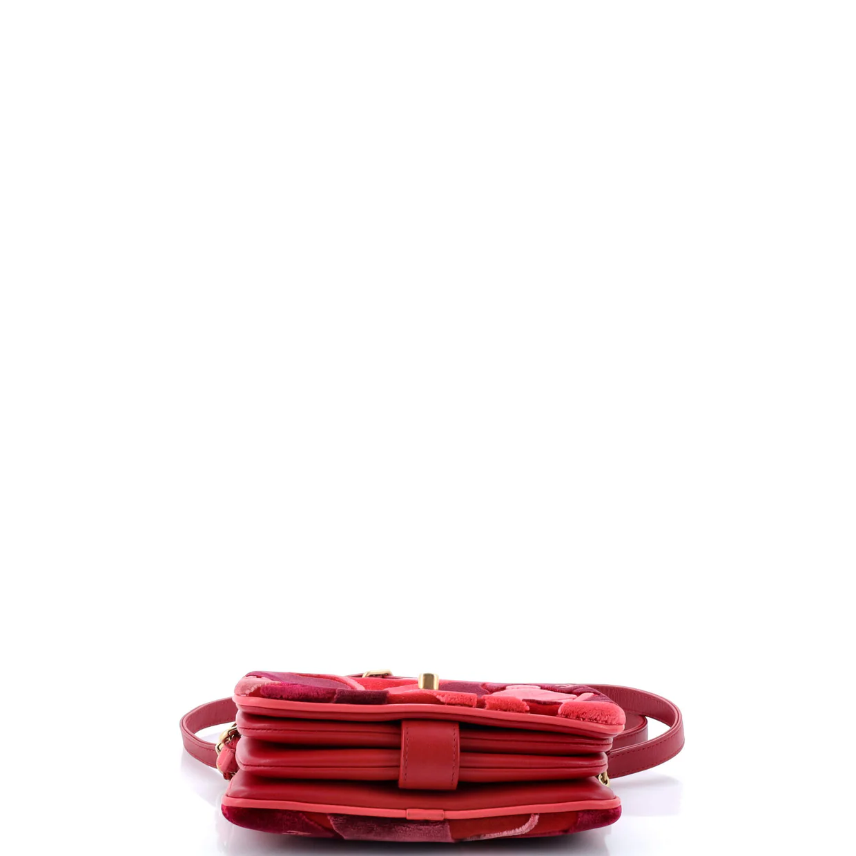 Camellia Compartment Flap Bag Velvet with Leather Small - Deep Luxury