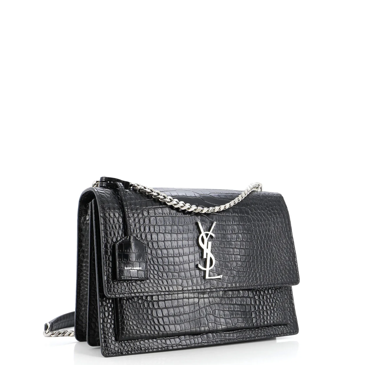 Sunset Crossbody Bag Crocodile Embossed Leather Large - Deep Luxury