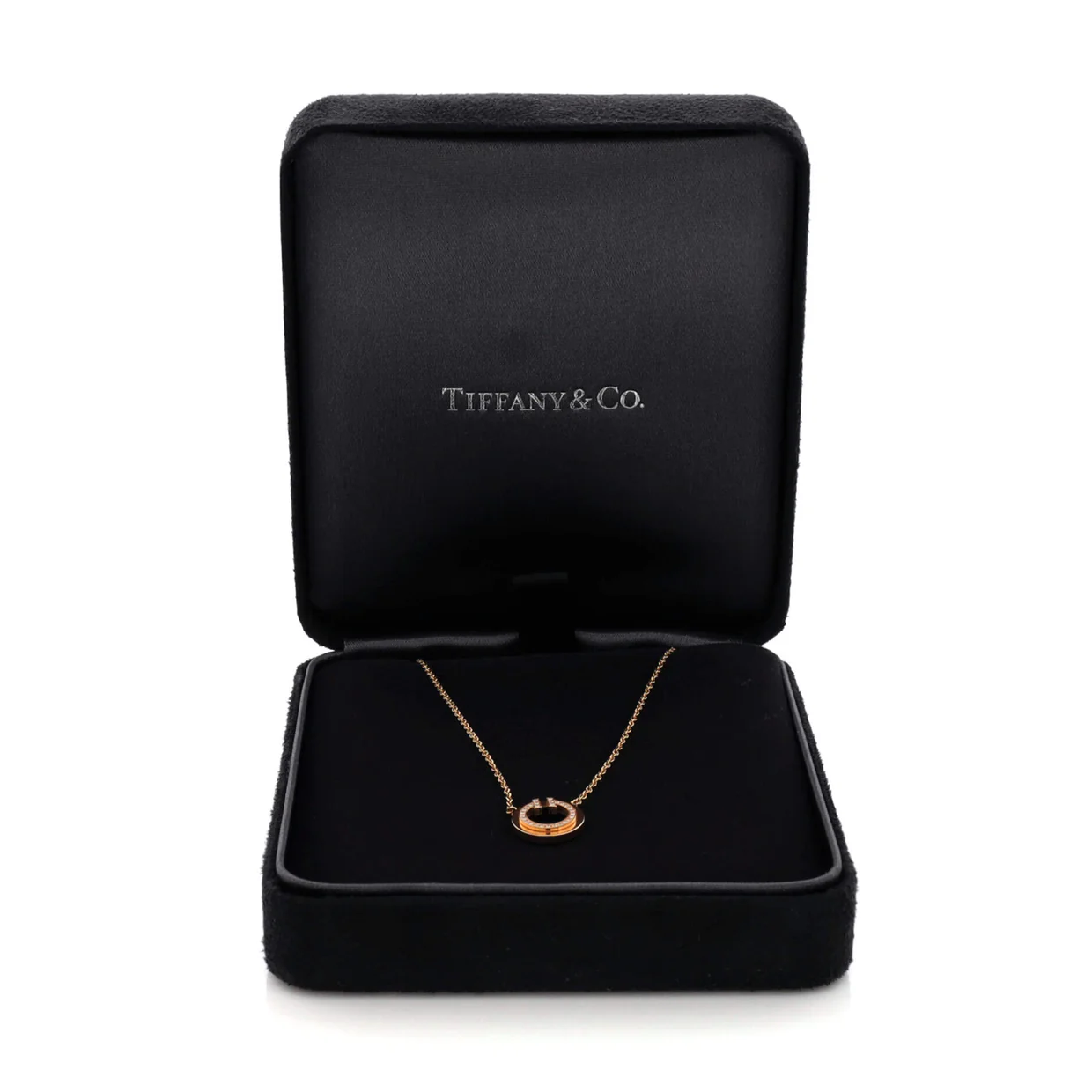 T Circle Pendant Necklace 18K Rose Gold with Onyx and Diamonds Small - Deep Luxury