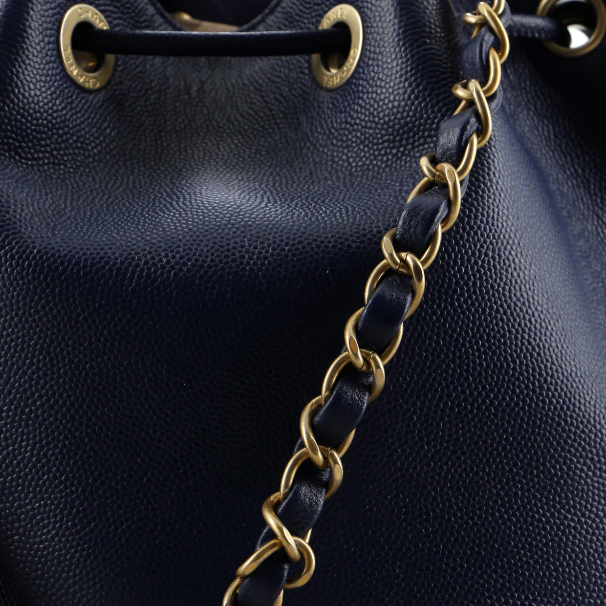 Deauville Drawstring Bucket Bag Studded Caviar Medium - Deep Luxury