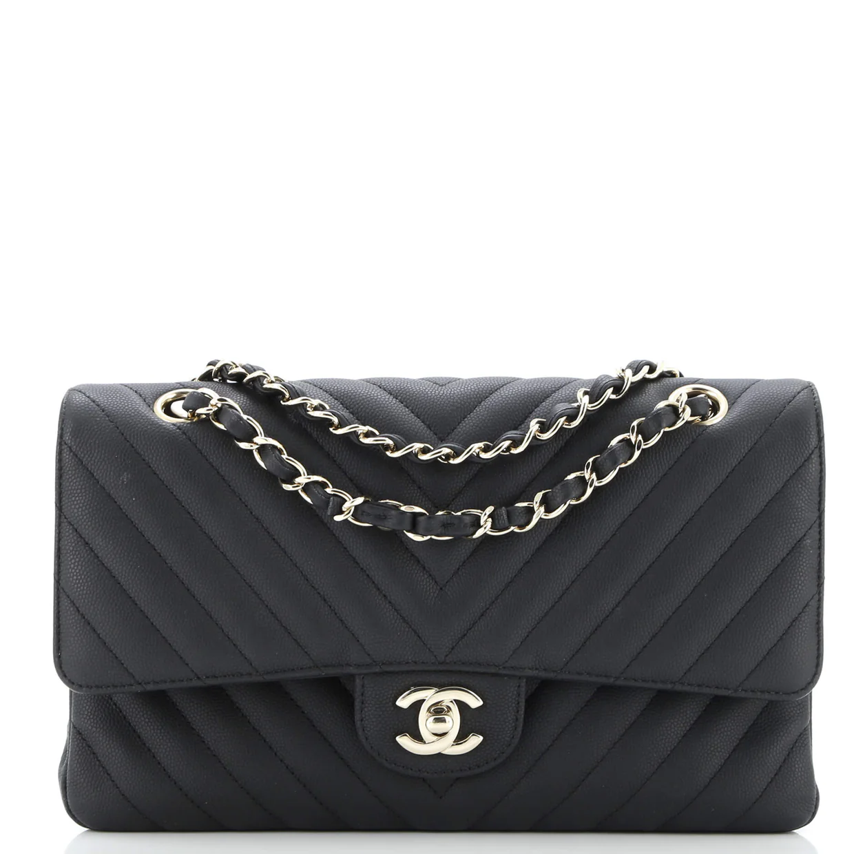 Classic Double Flap Bag Chevron Caviar Medium - Deep Luxury