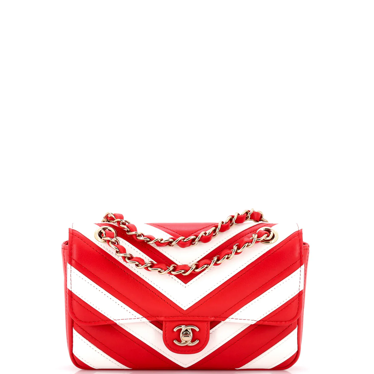 CC Chain Flap Bag Chevron Stitched Calfskin Mini - Deep Luxury