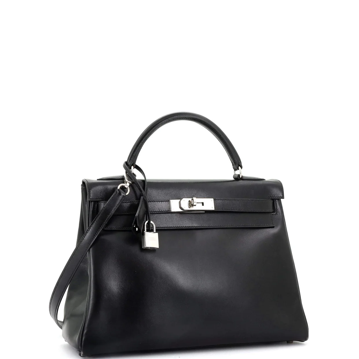 Kelly Handbag Noir Box Calf with Palladium Hardware 32 - Deep Luxury