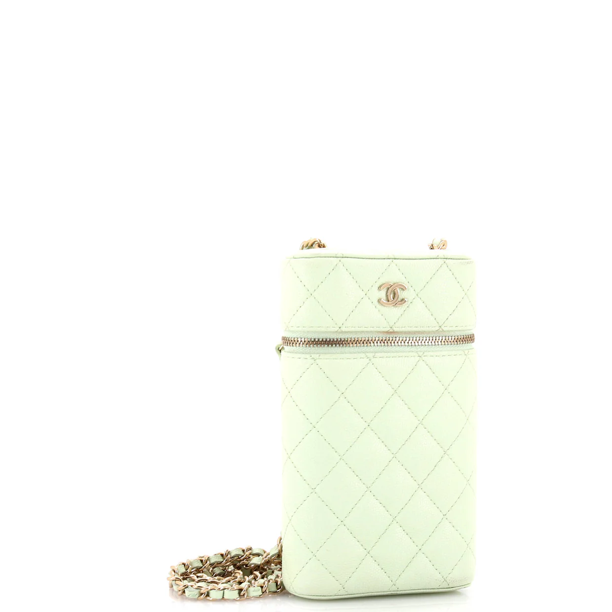 Classic Vanity Phone Holder with Chain Quilted Caviar - Deep Luxury