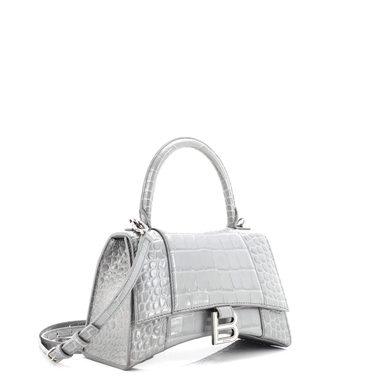 Hourglass Top Handle Bag Crocodile Embossed Leather Small - Deep Luxury