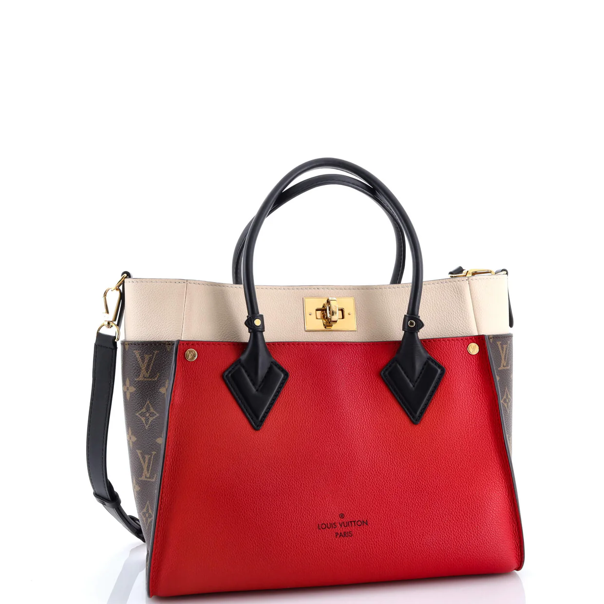 On My Side Tote Leather with Monogram Canvas MM - Deep Luxury