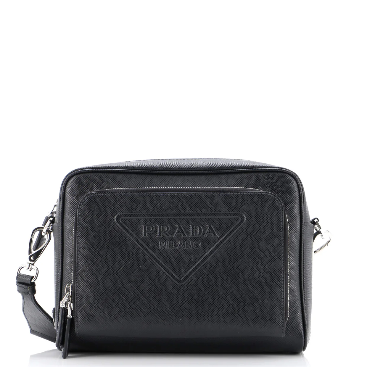 Triangle Logo Messenger Bag Embossed Saffiano Leather Small - Deep Luxury
