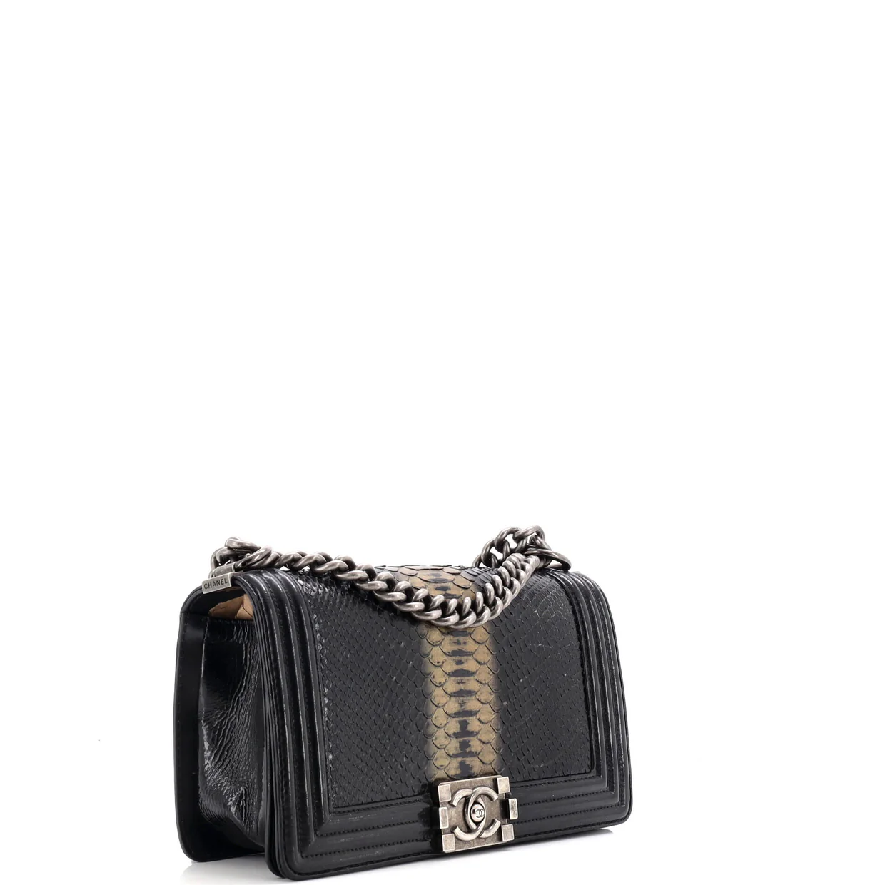 Boy Flap Bag Python and Patent Old Medium - Deep Luxury