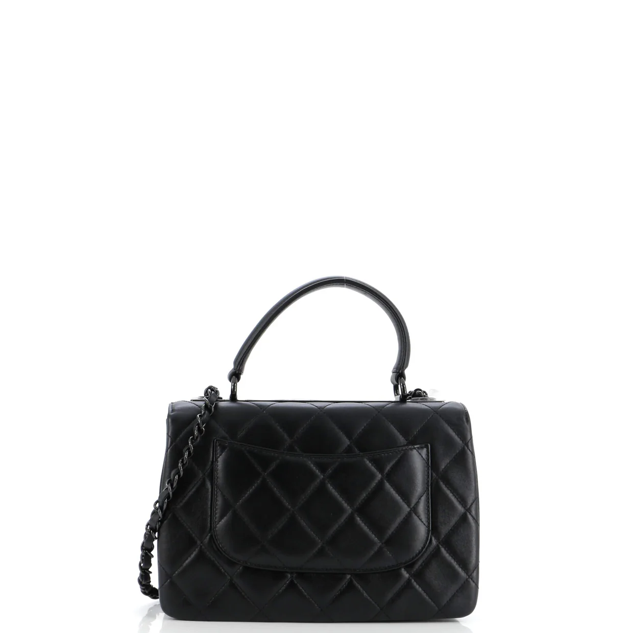 So Black Trendy CC Top Handle Bag Quilted Lambskin Small - Deep Luxury