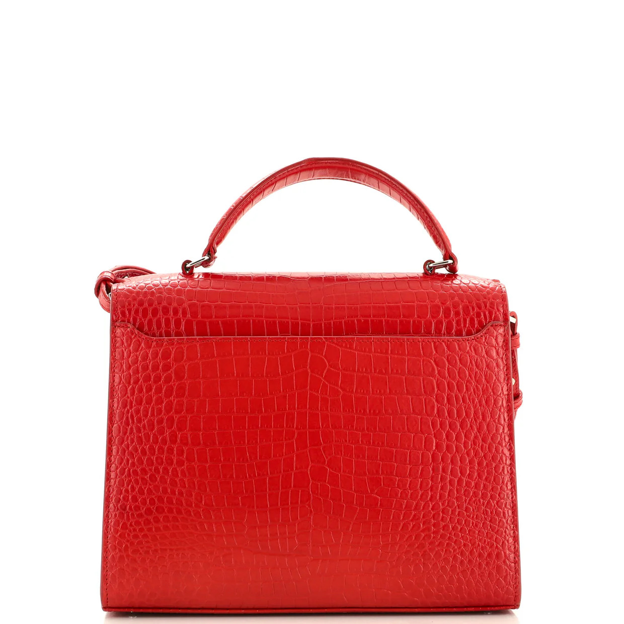 Cassandra Top Handle Bag Crocodile Embossed Leather Medium - Deep Luxury