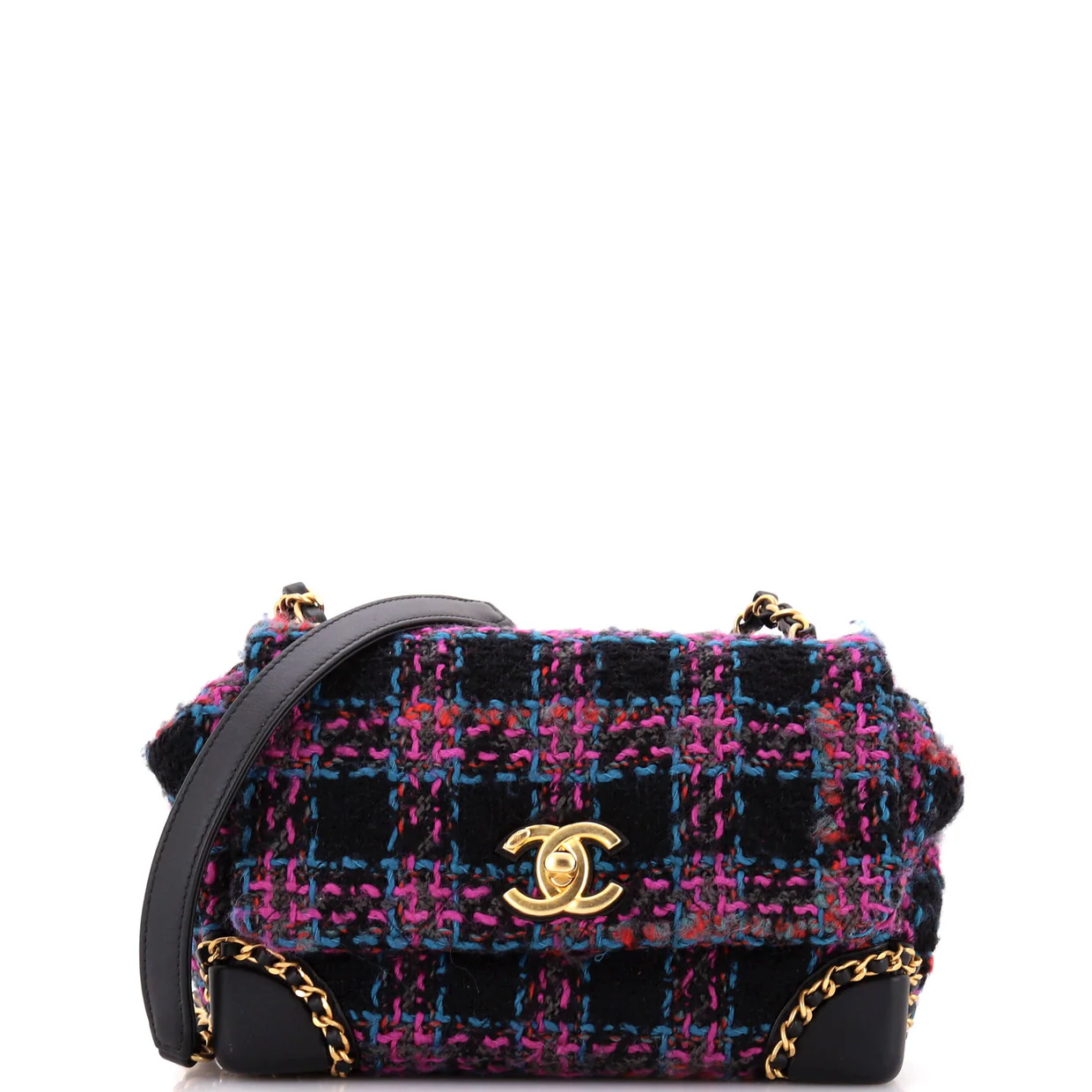 CC Chain Flap Bag Quilted Tweed with Leather Chain Detail Mini - Deep Luxury