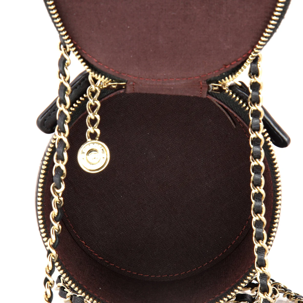 CC Round Vanity Case with Chain Quilted Lambskin Mini - Deep Luxury