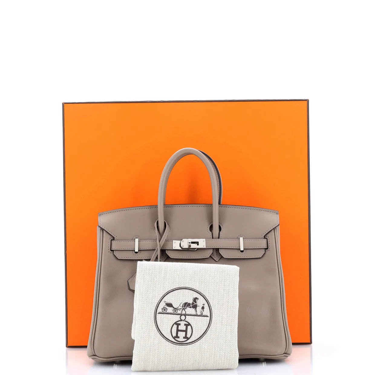 Birkin Handbag Grey Swift with Palladium Hardware 25 - Deep Luxury
