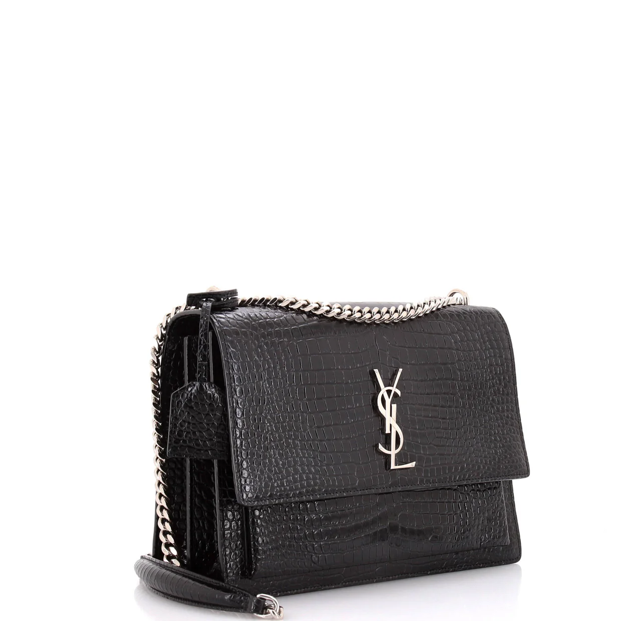 Sunset Crossbody Bag Crocodile Embossed Leather Large - Deep Luxury