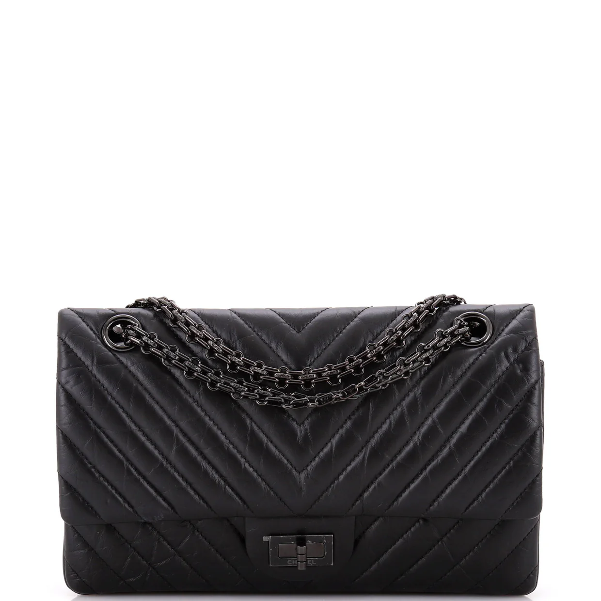 So Black Reissue 2.55 Flap Bag Chevron Aged Calfskin 225 - Deep Luxury