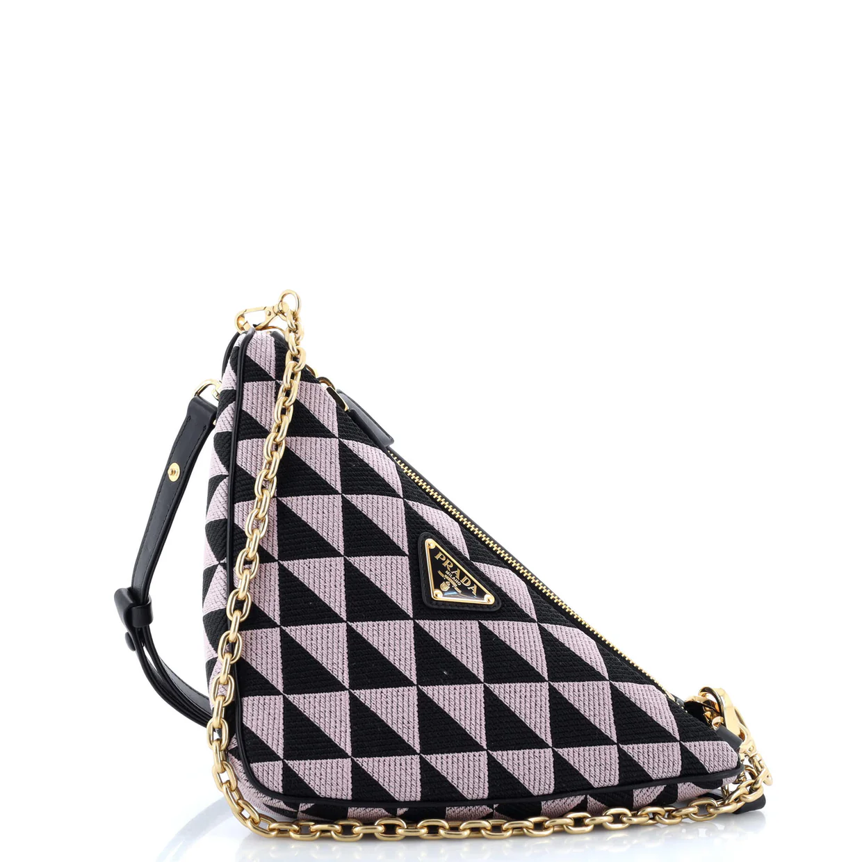 Double Symbole Triangle Bag Leather and Jacquard Mini - Deep Luxury