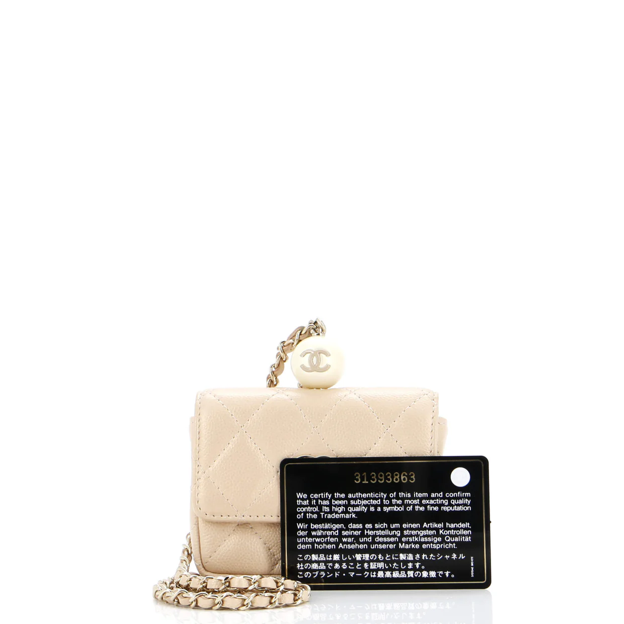 CC Pearl Coin Card Holder with Chain Quilted Caviar - Deep Luxury