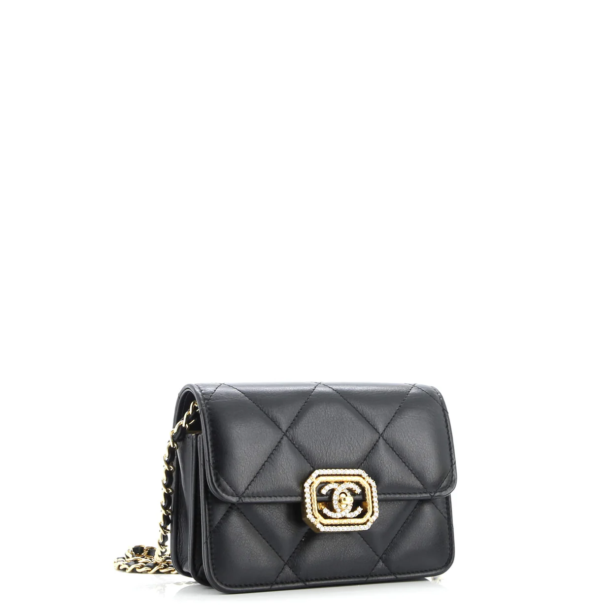 Crystal Geometric Frame CC Clutch with Chain Quilted Calfskin - Deep Luxury