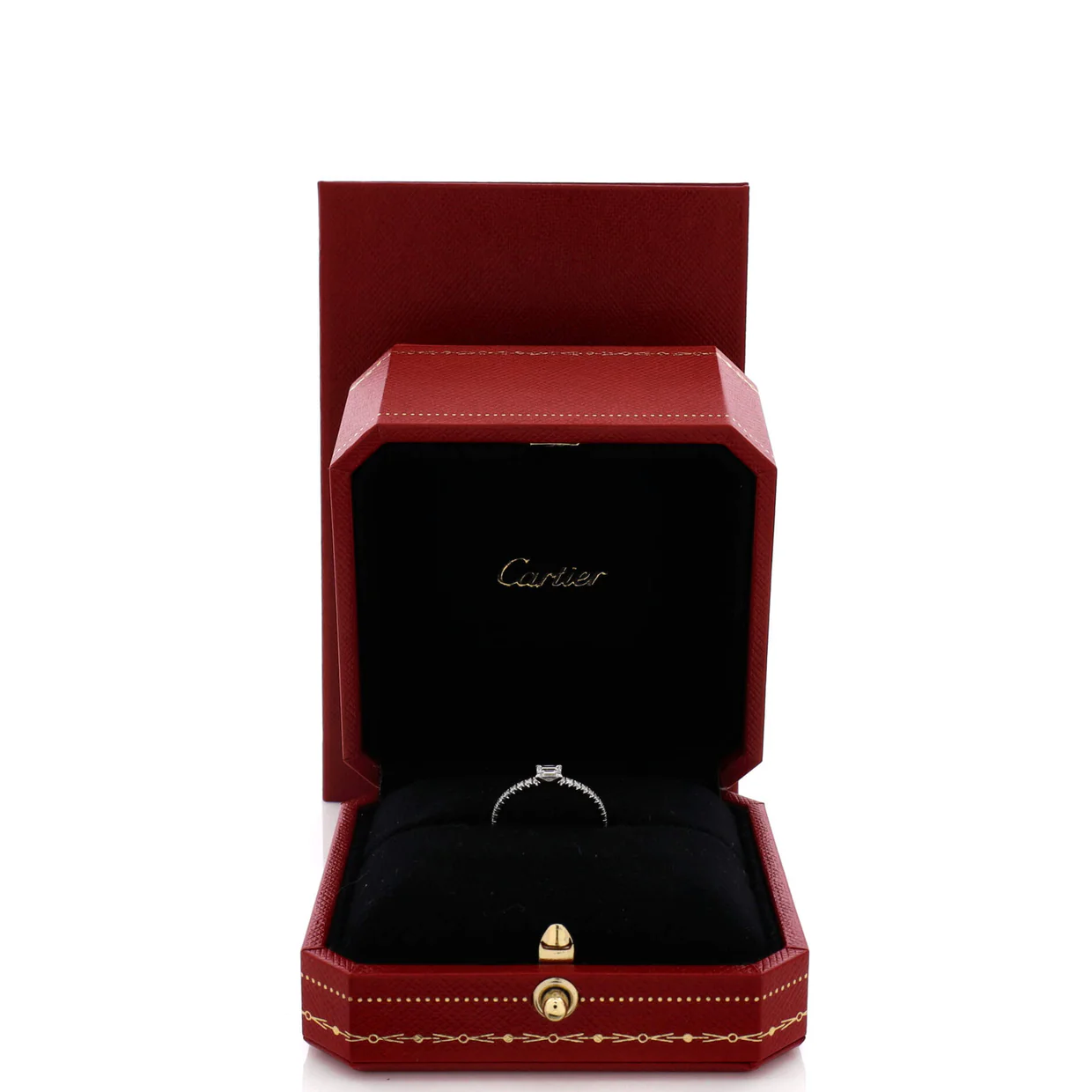 Etincelle de Cartier Solitaire Ring 18K White Gold with Emerald Cut Diamond and Pave Diamonds - Deep Luxury