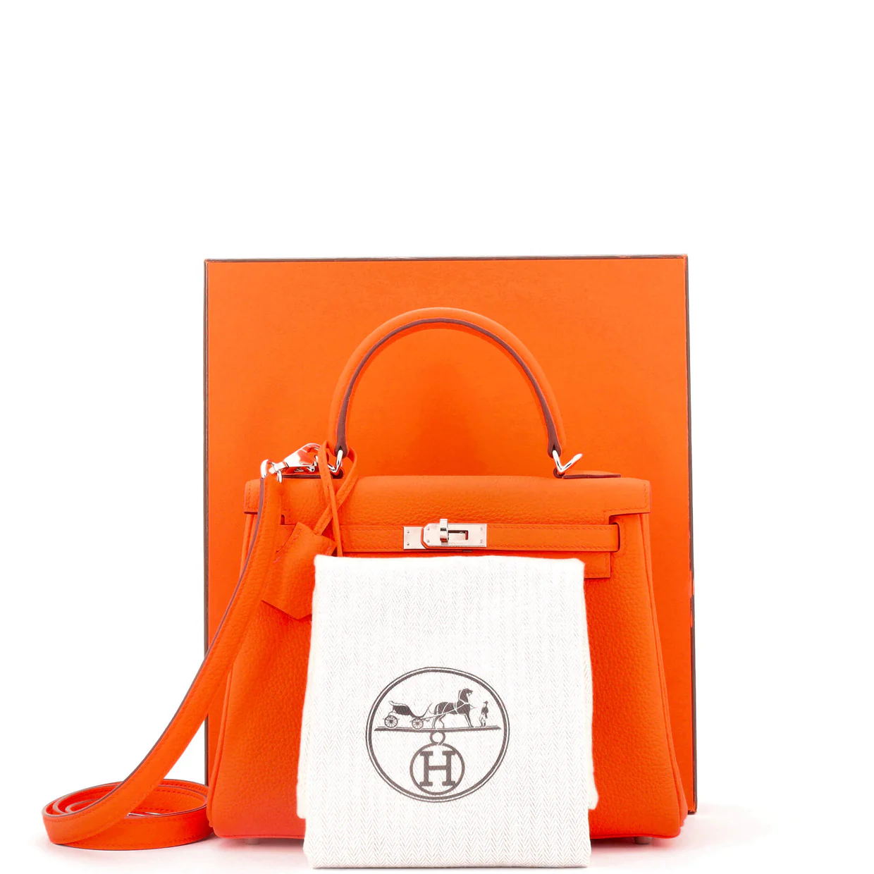 Kelly Handbag Orange Minium Togo with Palladium Hardware 25 - Deep Luxury