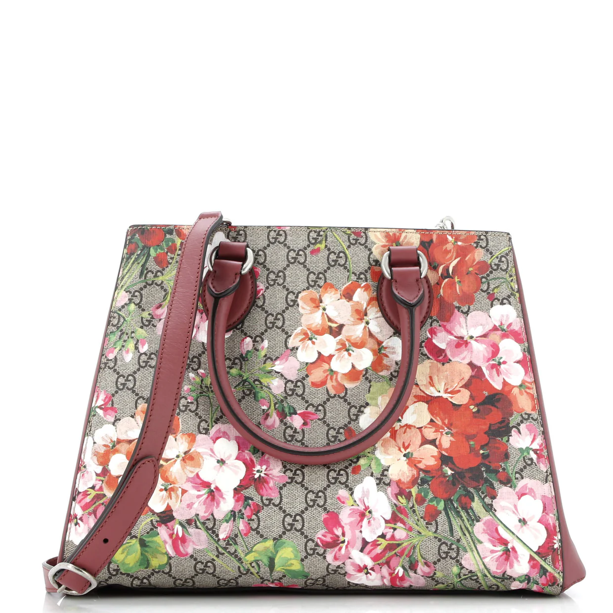 Convertible Shopping Tote Blooms Print GG Coated Canvas Large - Deep Luxury
